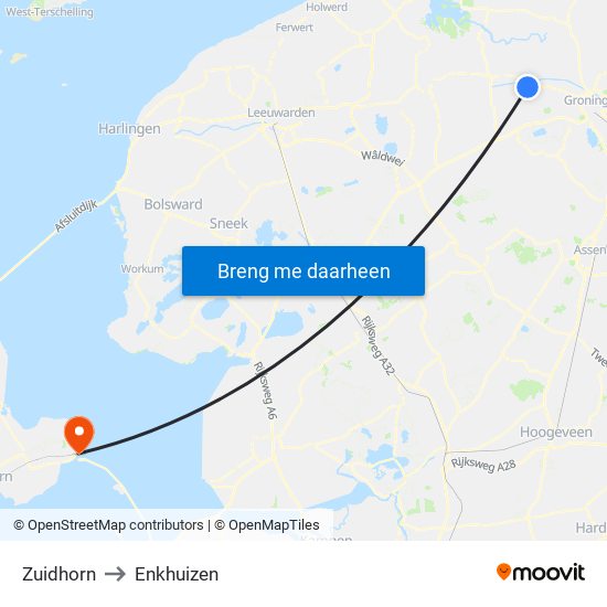 Zuidhorn to Enkhuizen map