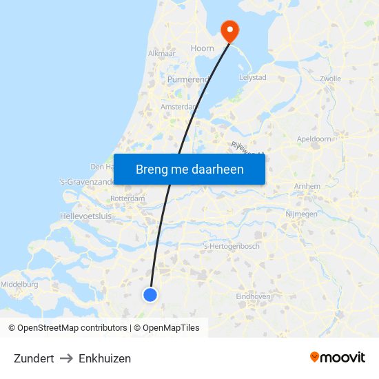 Zundert to Enkhuizen map