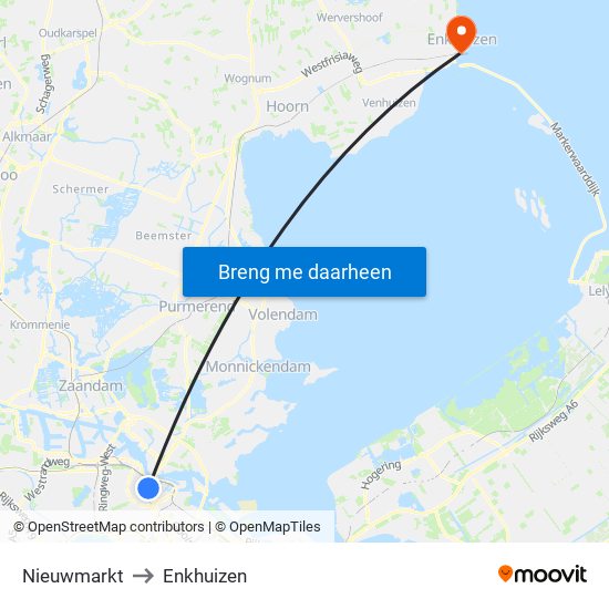 Nieuwmarkt to Enkhuizen map