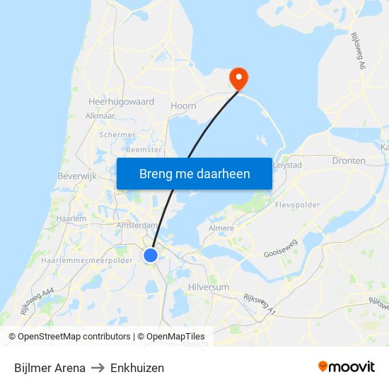 Bijlmer Arena to Enkhuizen map