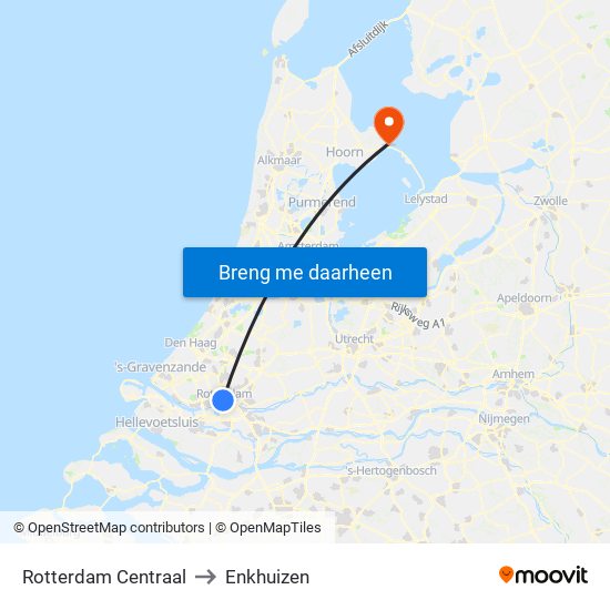 Rotterdam Centraal to Enkhuizen map