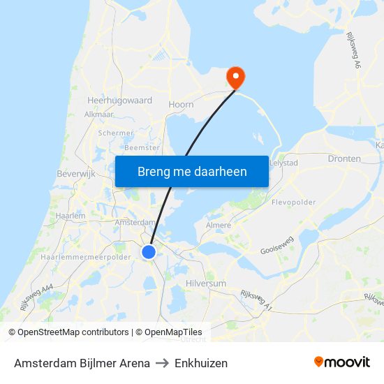 Amsterdam Bijlmer Arena to Enkhuizen map