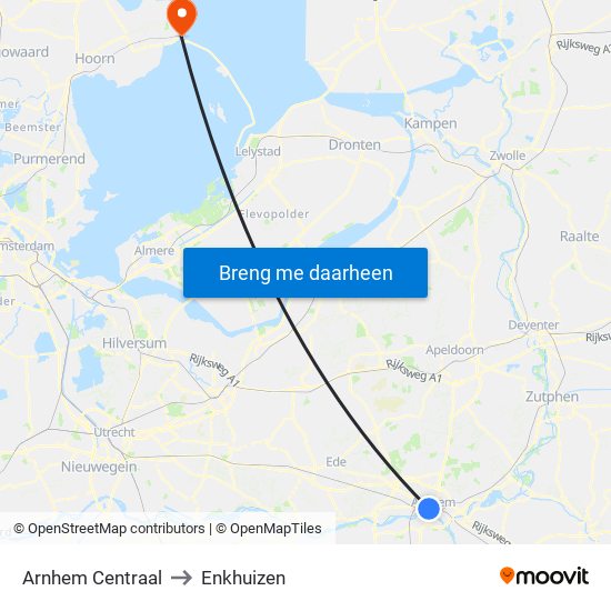 Arnhem Centraal to Enkhuizen map