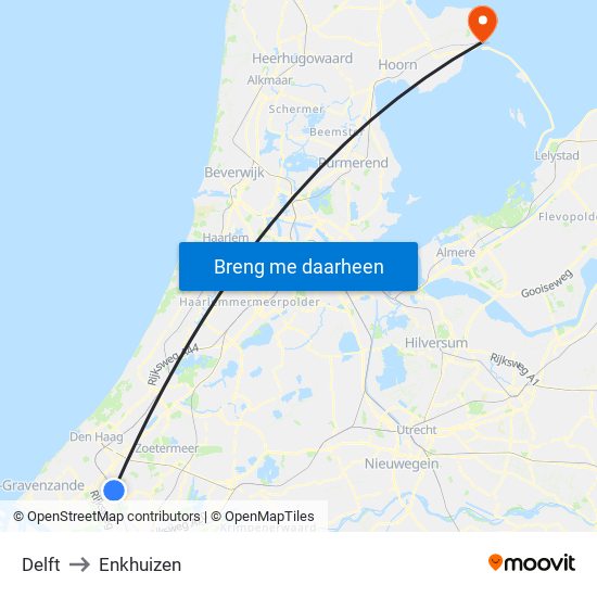 Delft to Enkhuizen map