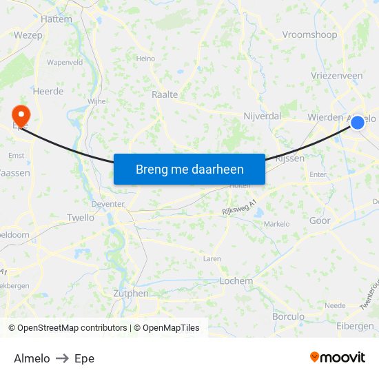 Almelo to Epe map