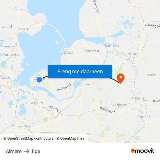 Almere to Epe map