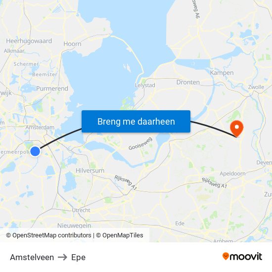 Amstelveen to Epe map