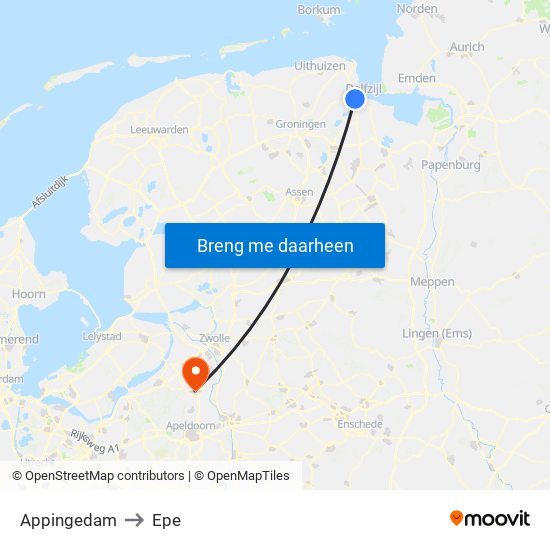 Appingedam to Epe map