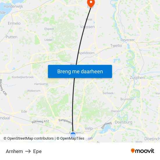 Arnhem to Epe map
