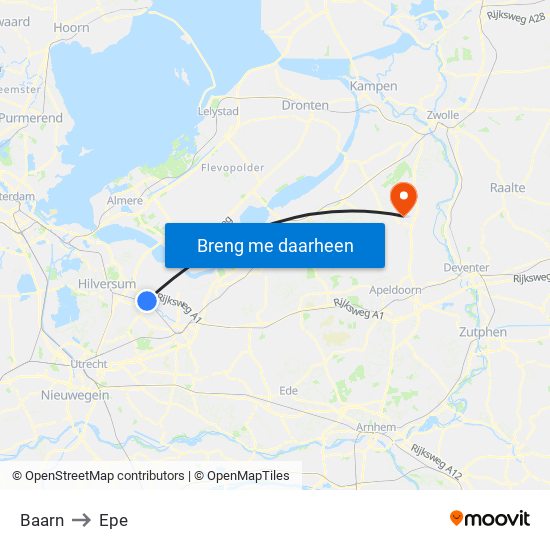 Baarn to Epe map