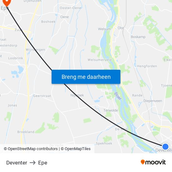 Deventer to Epe map