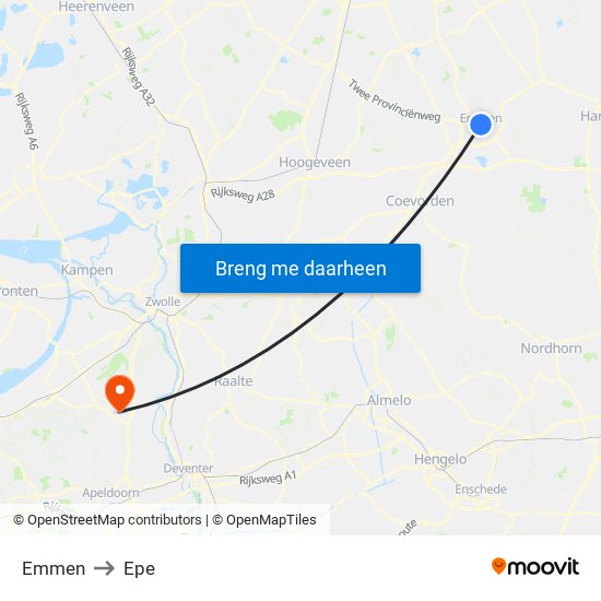 Emmen to Epe map