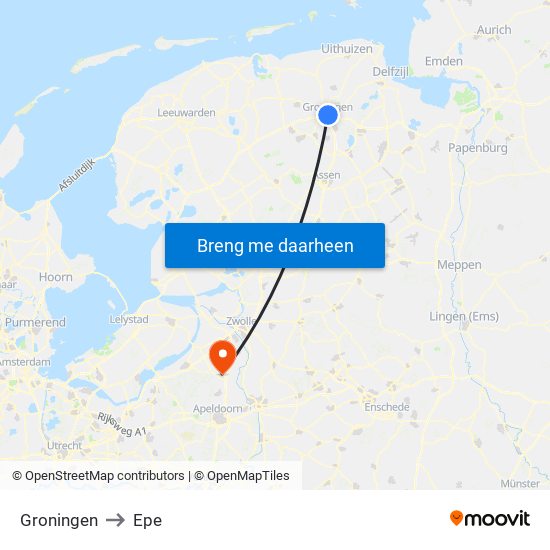 Groningen to Epe map