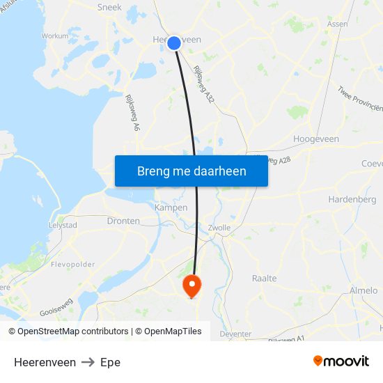 Heerenveen to Epe map