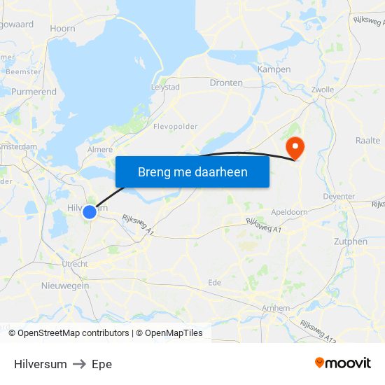 Hilversum to Epe map