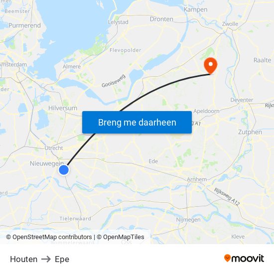 Houten to Epe map