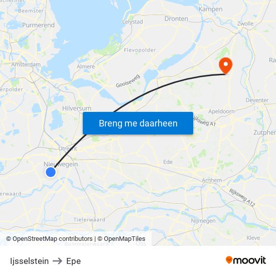 Ijsselstein to Epe map