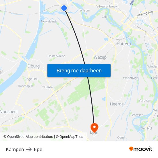 Kampen to Epe map
