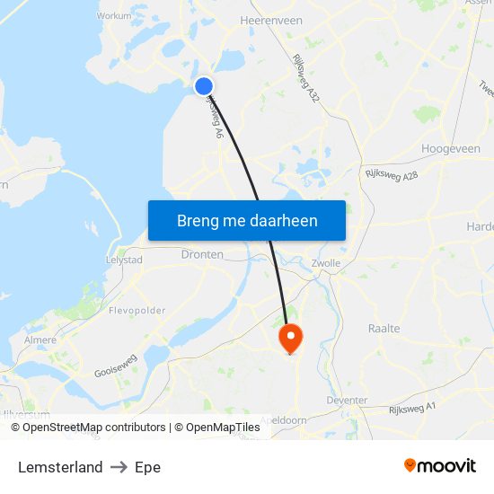 Lemsterland to Epe map