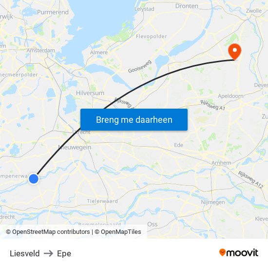 Liesveld to Epe map