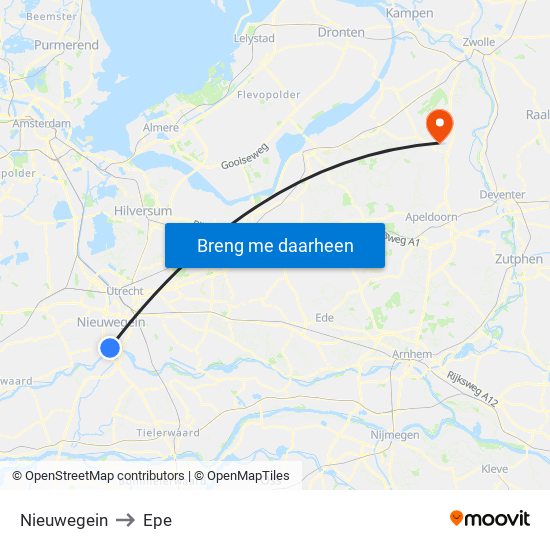 Nieuwegein to Epe map