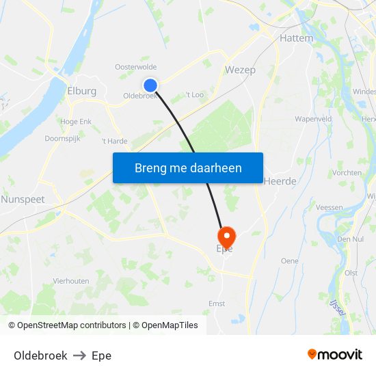 Oldebroek to Epe map