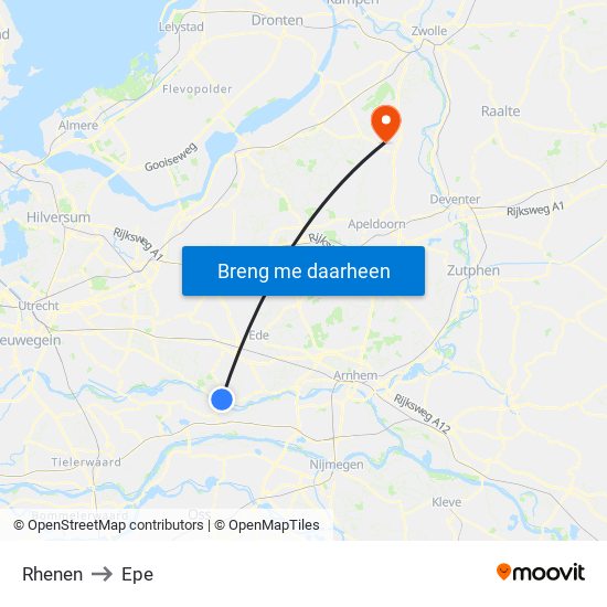 Rhenen to Epe map