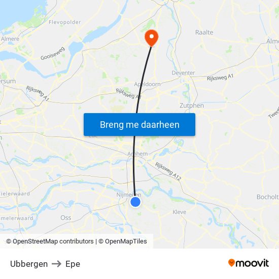 Ubbergen to Epe map