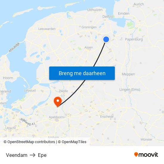 Veendam to Epe map