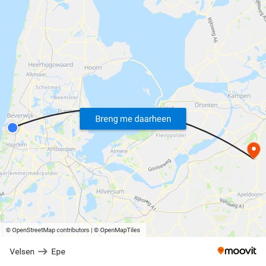 Velsen to Epe map