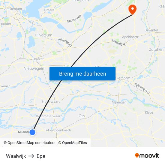 Waalwijk to Epe map
