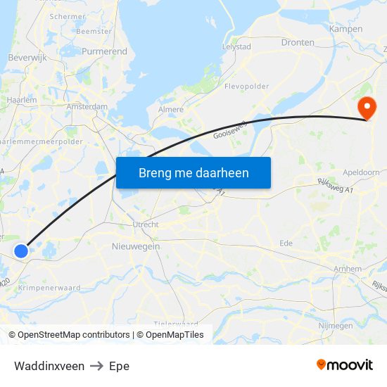 Waddinxveen to Epe map