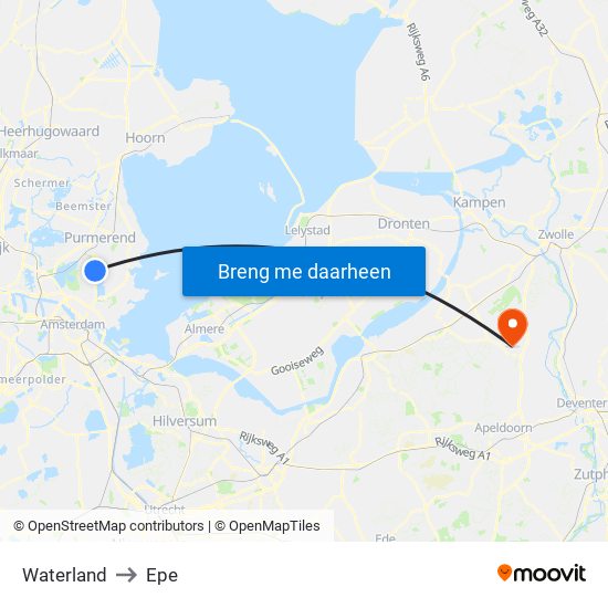 Waterland to Epe map