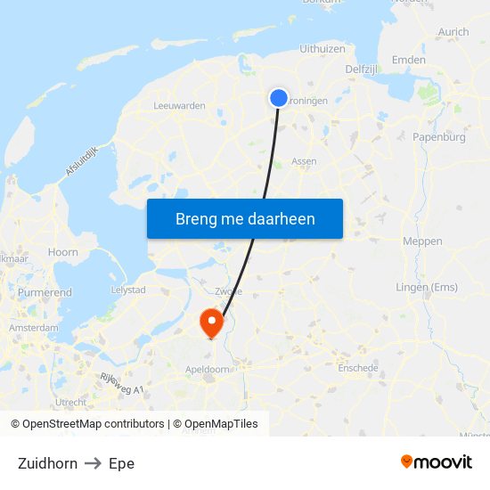 Zuidhorn to Epe map