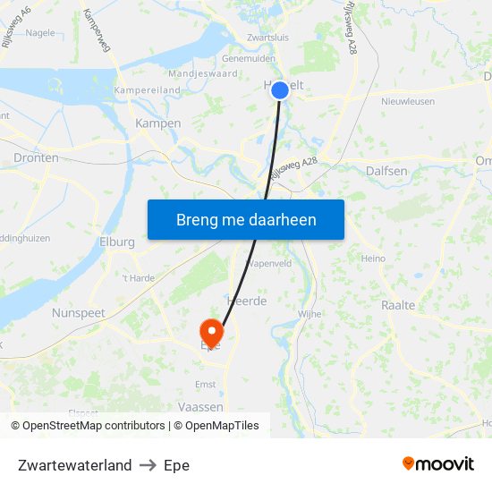 Zwartewaterland to Epe map