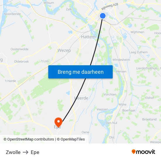 Zwolle to Epe map