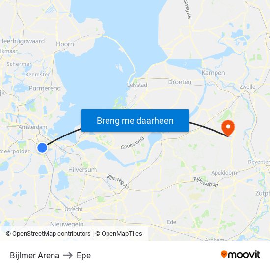 Bijlmer Arena to Epe map