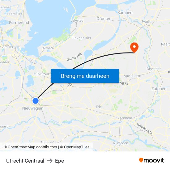Utrecht Centraal to Epe map