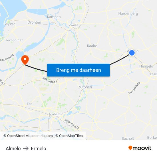 Almelo to Ermelo map
