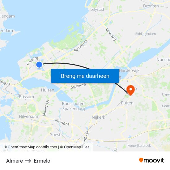 Almere to Ermelo map