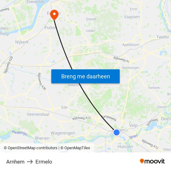 Arnhem to Ermelo map
