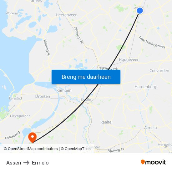 Assen to Ermelo map