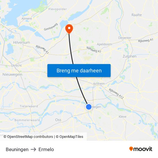 Beuningen to Ermelo map
