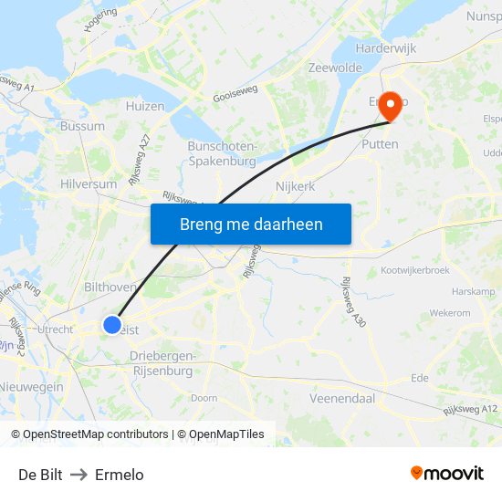 De Bilt to Ermelo map