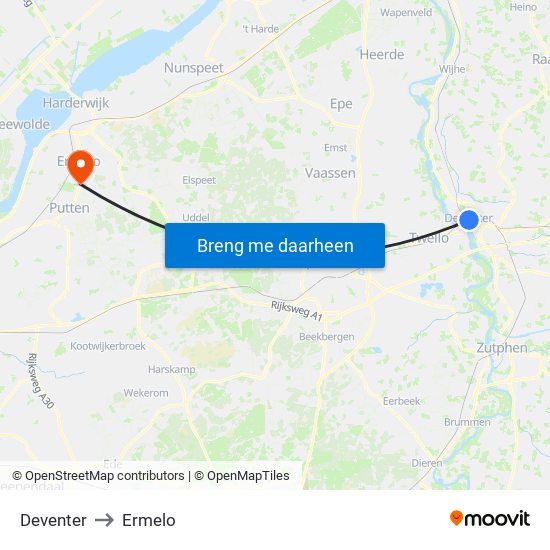 Deventer to Ermelo map