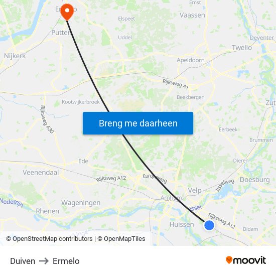 Duiven to Ermelo map