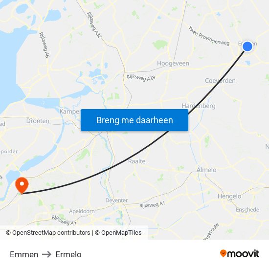 Emmen to Ermelo map