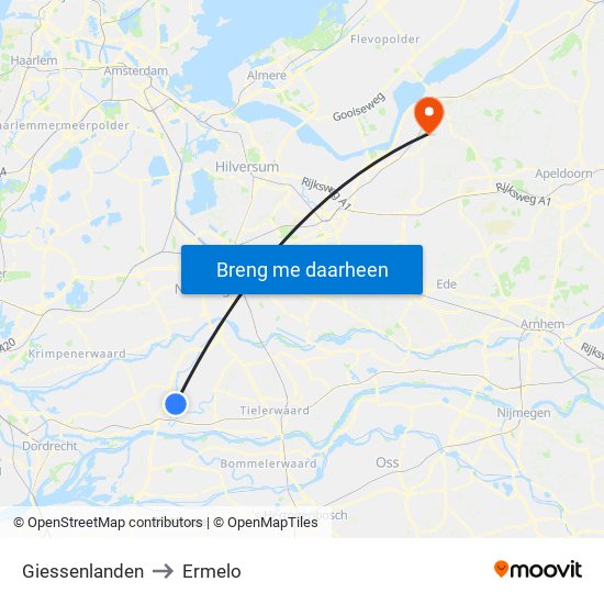 Giessenlanden to Ermelo map