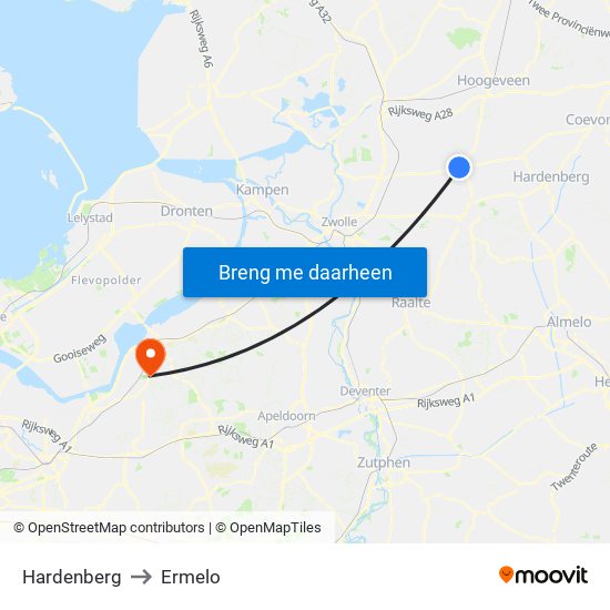 Hardenberg to Ermelo map