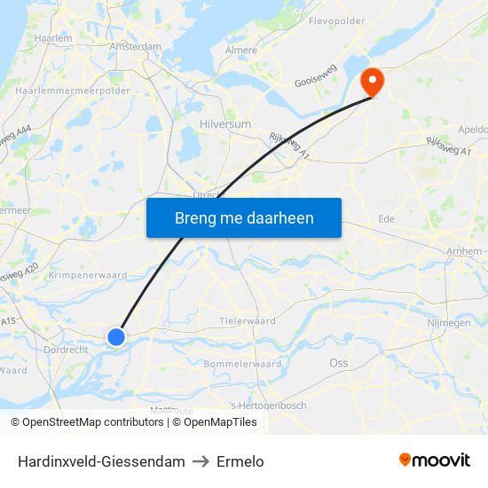 Hardinxveld-Giessendam to Ermelo map